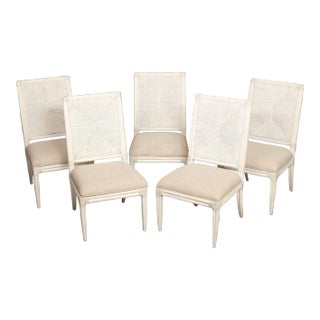 Tommy Bahama Ocean Breeze Collection White Rattan Set of Five 'Regatta' Side Dining Chairs For Sale