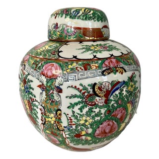 1960s Hand Painted Chinoiserie Ginger Jar For Sale
