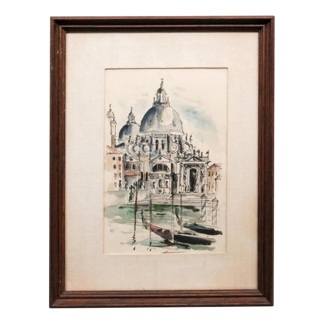 1960s Watercolor Painting on Paper Venice Santa Maria De La Salute Marie Louise Cuttler For Sale