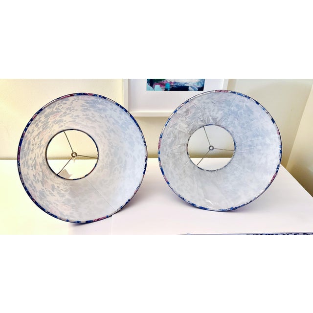 Blue Floral Fabric Lampshades With Navy Velvet Trim, Styled After Brunschwig & Fils, a Pair (New) For Sale - Image 8 of 8