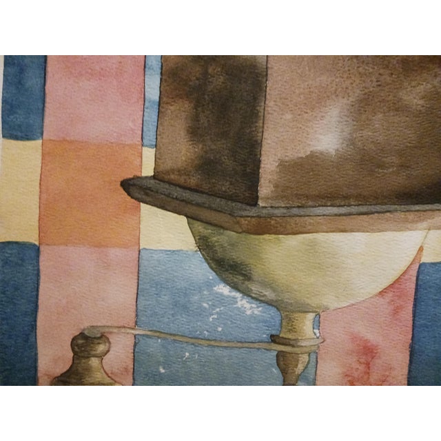 Arresting midcentury modernist colorful watercolor measures 30 x 22" and is unframed. There are several edge tears , the...