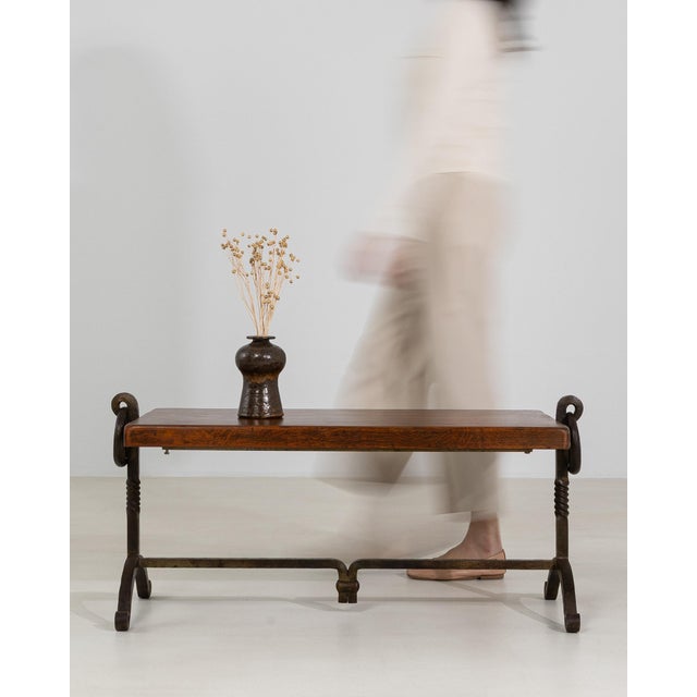 Brutalist Coffee Table with Wrought Iron Base, Antique, France, Circa 1970 For Sale - Image 11 of 11