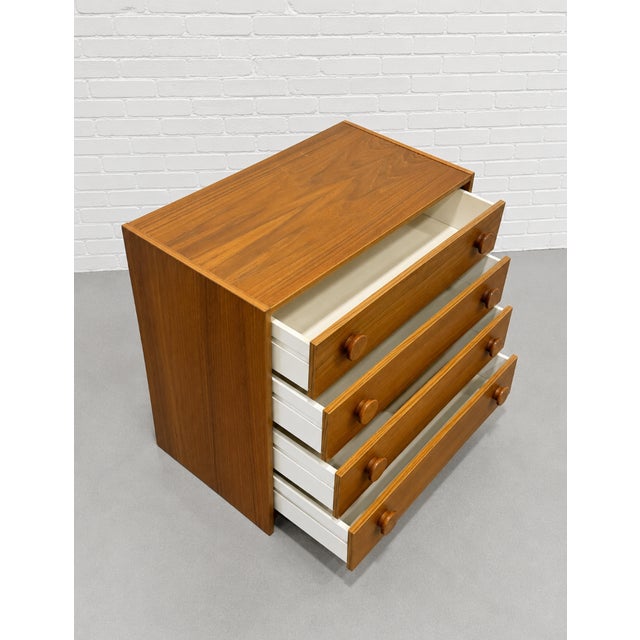 Mid Century Modern Teak Dresser | Danish Modern Chest of Drawers | Vintage Teak Nightstand With Sculptural Pulls. C. 1960’s For Sale - Image 10 of 11