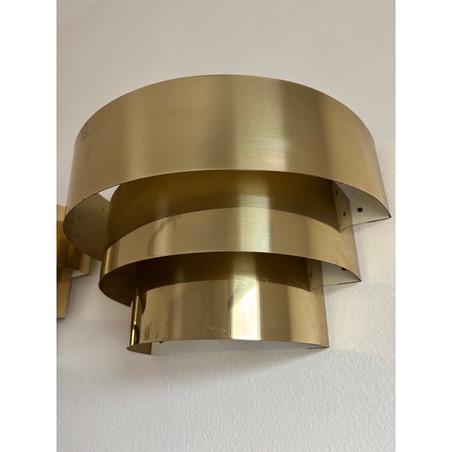 Vintage Mid Century Modern Brass Cascade Sconces - a Pair For Sale - Image 10 of 12