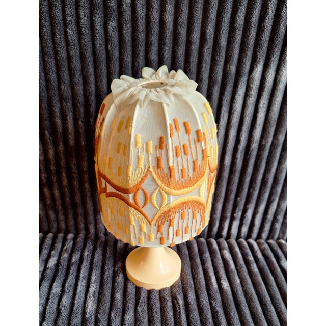 Vintage German Table Lamp with Cream-White Plastic Base and Multi-Colored Fabric Shade from Aro-Leuchten, 1970s For Sale - Image 4 of 9