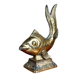 Vintage Brass Koi Fish Statue on Wave Base