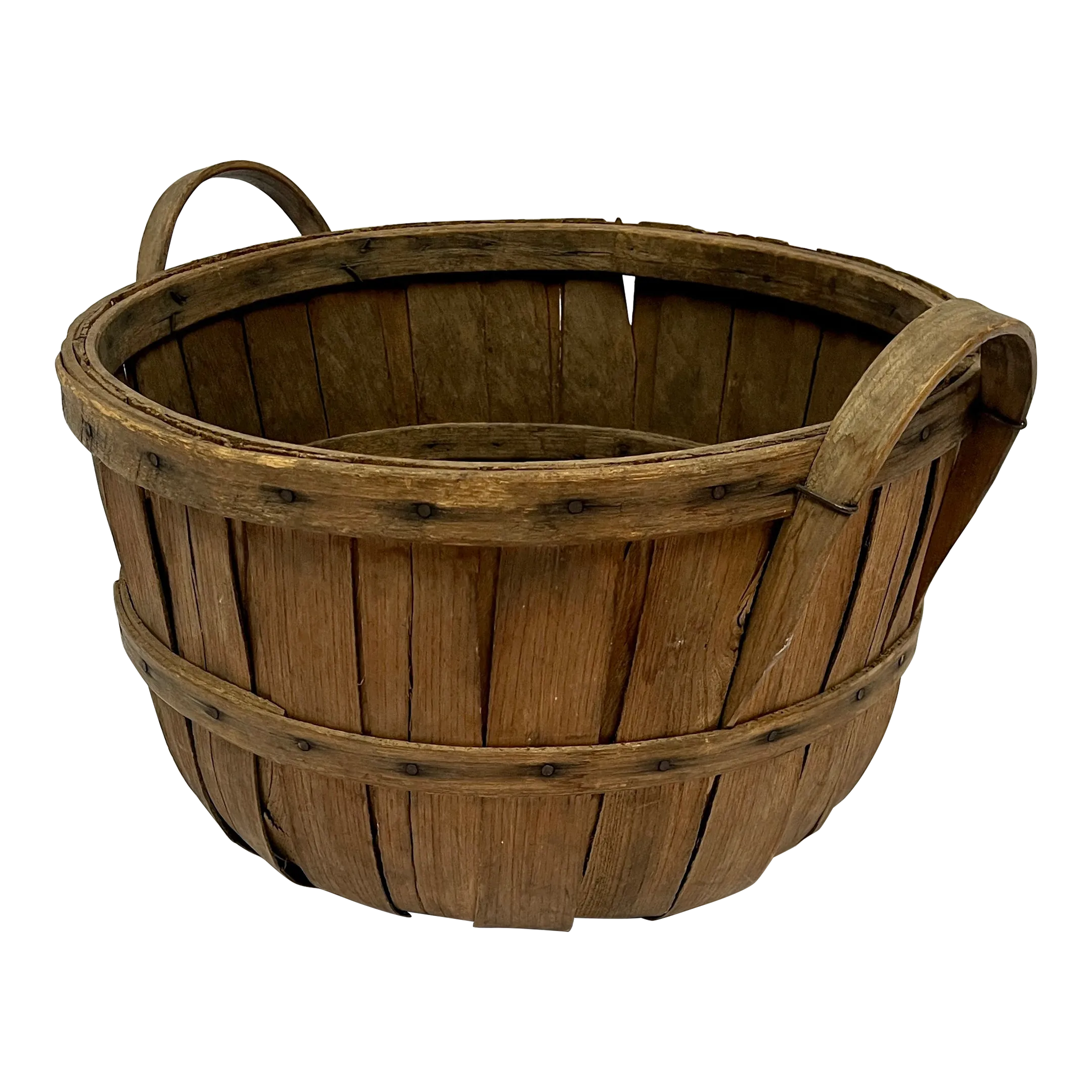 Antique Late 1800s Splint Oak Apple Gathering Basket | Chairish