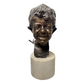 Head of a Neapolitan Street Urchin, Late 19th Century, Bronze on Marble Base For Sale