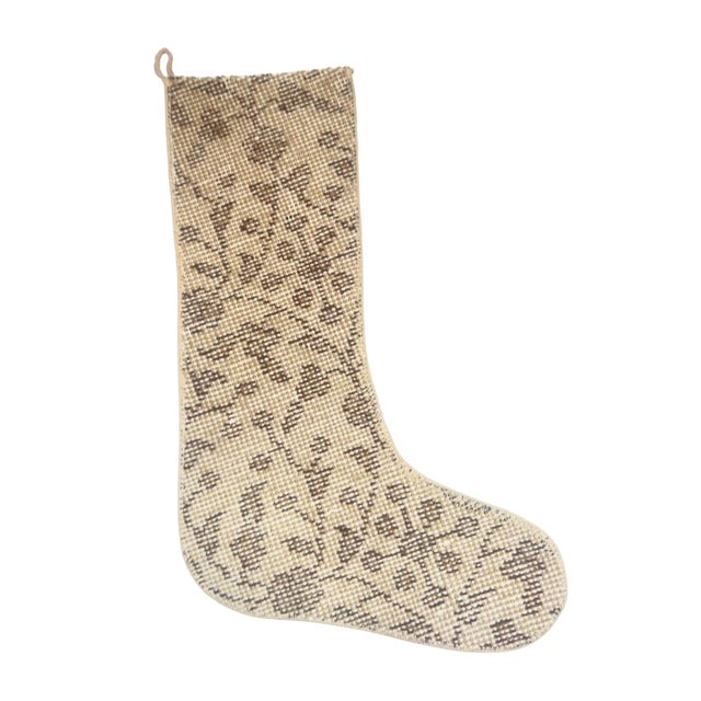 Two-Tone Vintage Kilim Christmas Stocking, Cream & Chocolate Wool, 11.8 X 17.7 in – Minimalist One of a Kind Decor For Sale - Image 6 of 6