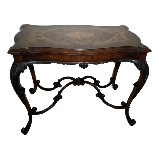 Mid 19th Century American Rococo Revival Burl Walnut and Marquetry "Turtle-Top" Center Table For Sale