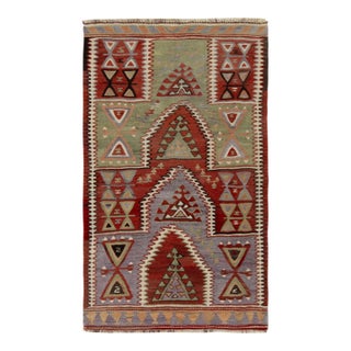 1980s Vintage Turkish Kilim Rug, Handwoven Blue, Red, Green Geometric Pattern For Sale