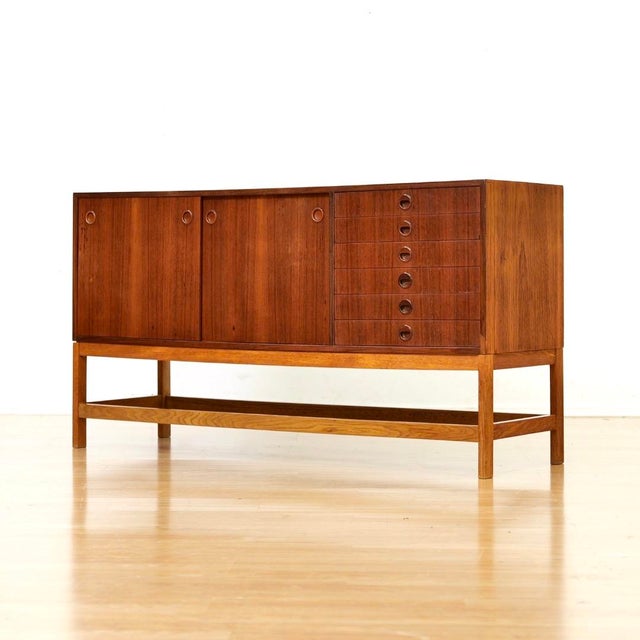 Yngve Ekström 1960s Mid Century Swedish Teak & Oak Credenza Attributed to Yngve Ekstrom For Sale - Image 4 of 10