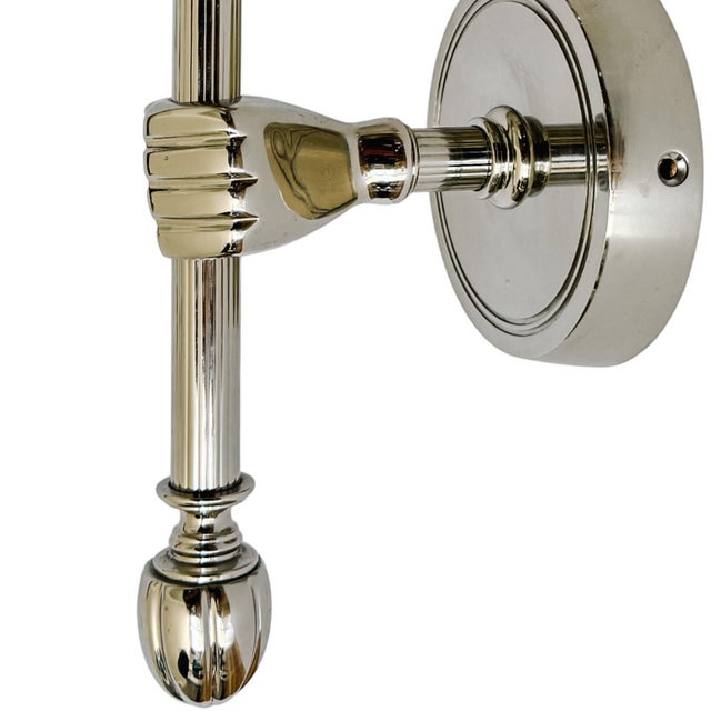 Silver 1990s Jacques Adnet Style Polished Nickel Hand Sconces, Wall Lamps - A Pair For Sale - Image 8 of 9