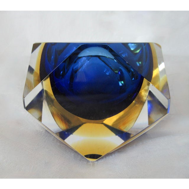 Vintage: C. 1970's Italian, Alessandro Mandruzzato, hand-blown, faceted multi-colored Cobalt Blue, Amber and clear color...