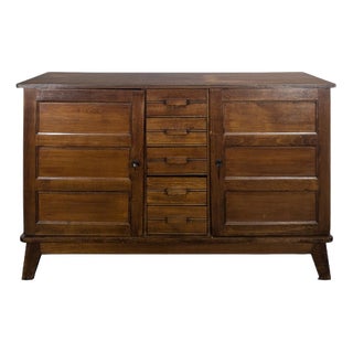 Vintage Oak Sideboard with Central Drawers, 1940s For Sale