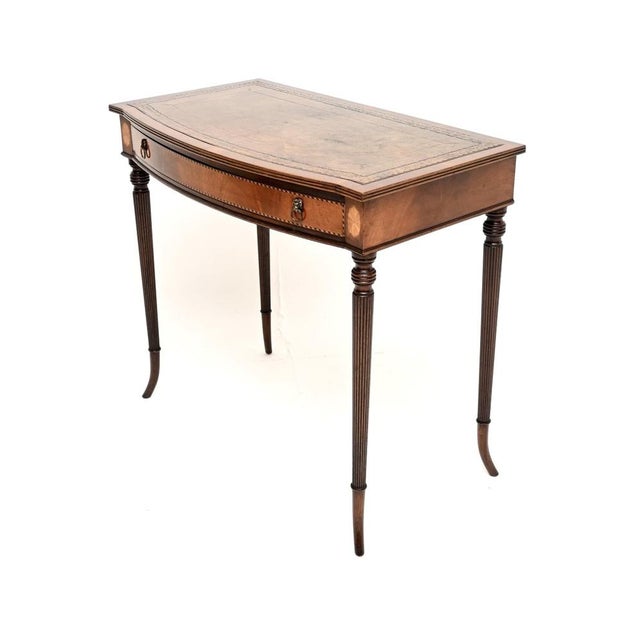 Hollywood Regency Vintage Inlaid Leather Top Desk, 1920 For Sale - Image 3 of 11