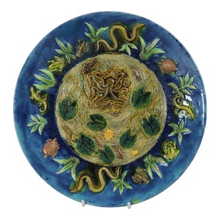 Antique Palissy Majolica Octopus Decorative Plate For Sale