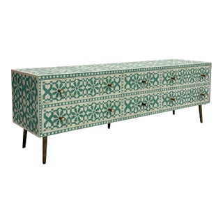 Contemporary Moroccan Tile Handcrafted Bone Inlay Six-Drawer Chest For Sale