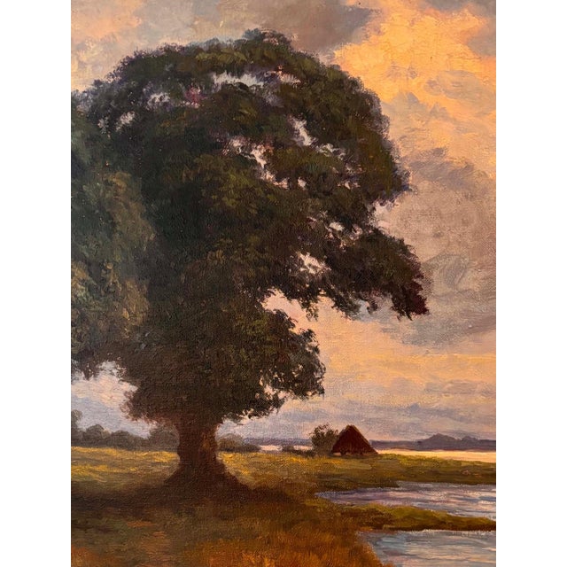 Pastoral Landscape with Cows by the Water, 20th Century, Oil on Canvas For Sale - Image 7 of 9