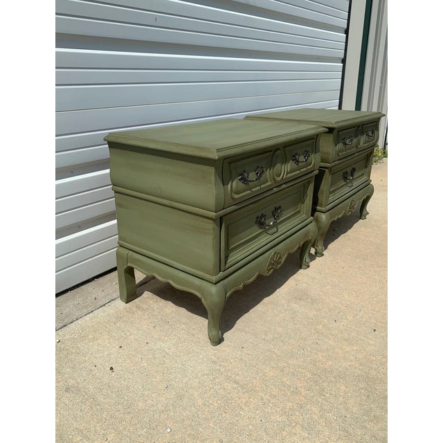 French Provincial Nightstands Set Vintage Shabby Chic Storage Tables For Sale - Image 4 of 10