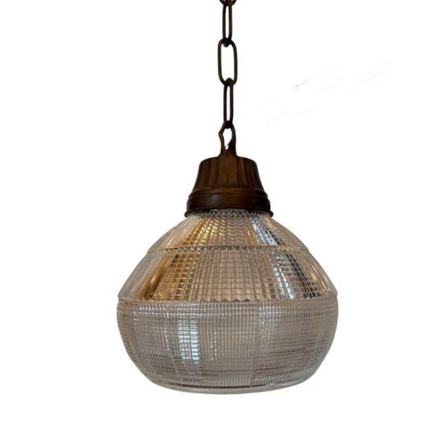 Pair of Prismatic and Ribbed Holophane Glass Pendants Circa 1920’s For Sale In Los Angeles - Image 6 of 7