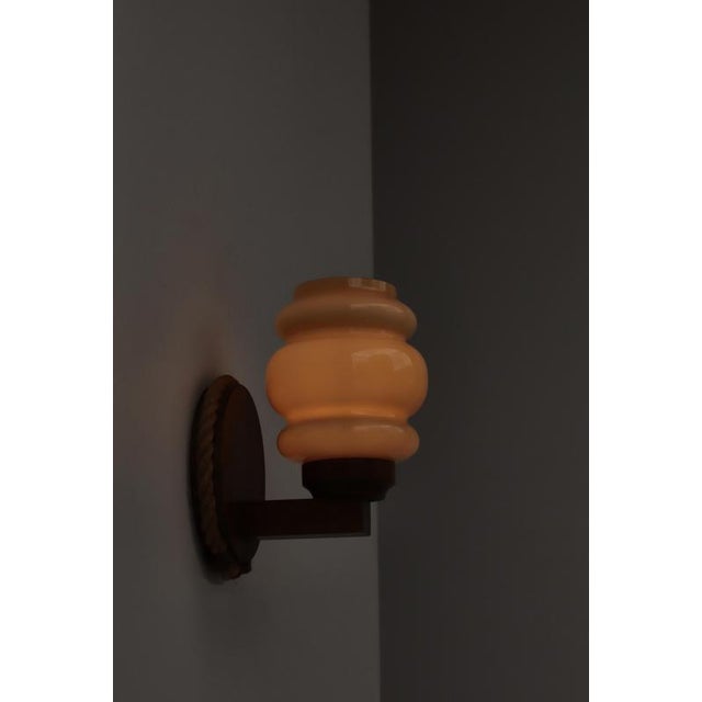 Gold Scandinavian Modern Wall Lamps in Jute Rope and Opaline Glass by Markslöjd, 1970s, Set of 2 For Sale - Image 8 of 18