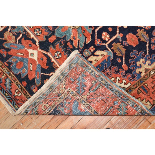 Textile Zabihi Collection Antique Persian Square Navy Geometric Heriz Rug - 5' x 5'8" For Sale - Image 7 of 8