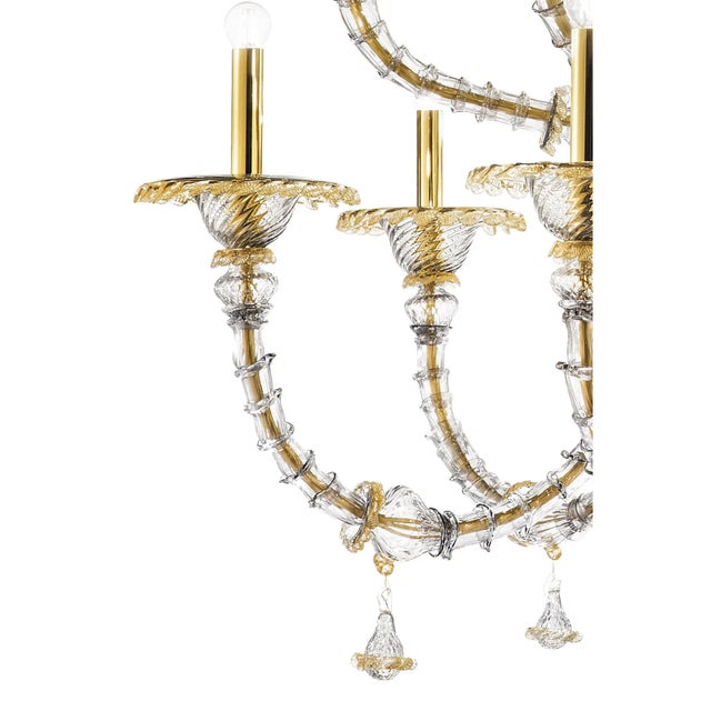 Elegant Huge Ca’ Rezzonico Murano Glass Chandelier With Gold Accents and Leaves For Sale - Image 6 of 7