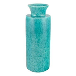 Vintage Turquoise Glazed Stoneware Vase by Wilhelm Kåge for Gustavsberg, 1940s For Sale