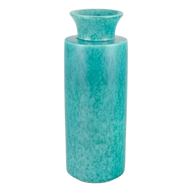 Vintage Turquoise Glazed Stoneware Vase by Wilhelm Kåge for Gustavsberg, 1940s For Sale