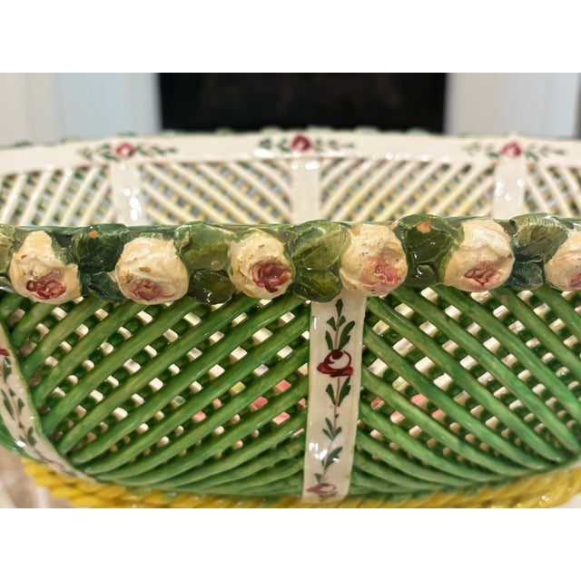 Large Scale Vintage Italian Majolica Openwork Bowl / Basket Centerpiece For Sale - Image 10 of 15