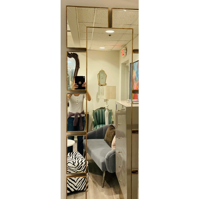 Original retail $6791, stylish Christopher Guy Modern Gold Finished High Jensen Mirror, a geometric design of hand cut...