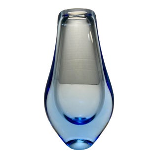 Vintage Murano Goccia Teardrop Art Glass Vase Blue Sommerso Italian 7.75” For Sale
