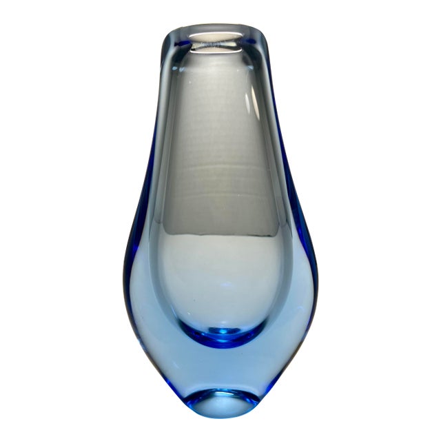 Vintage Murano Goccia Teardrop Art Glass Vase Blue Sommerso Italian 7.75” For Sale