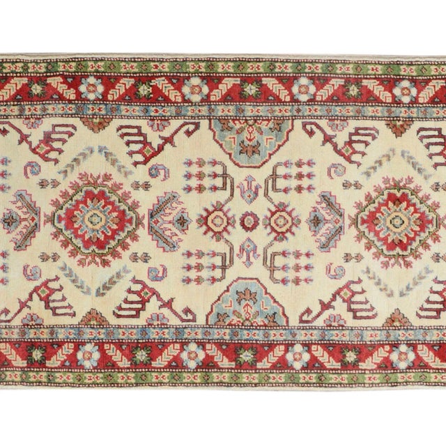 1990s 1990s Shabby Chic Kazak Ivory Red Wool Rug - 2'8" X 9'8" For Sale - Image 5 of 8