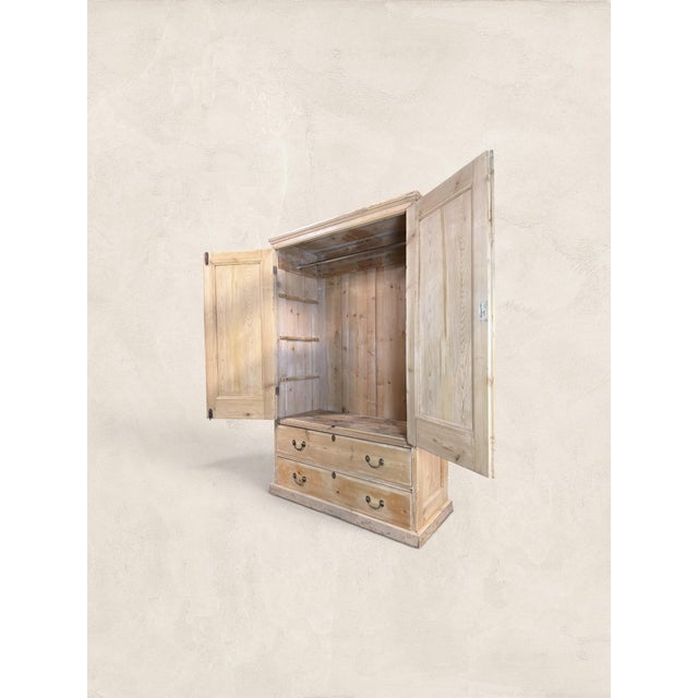 Antique English Pine Wardrobe Linen Press Amoire Cupboard For Sale - Image 9 of 11