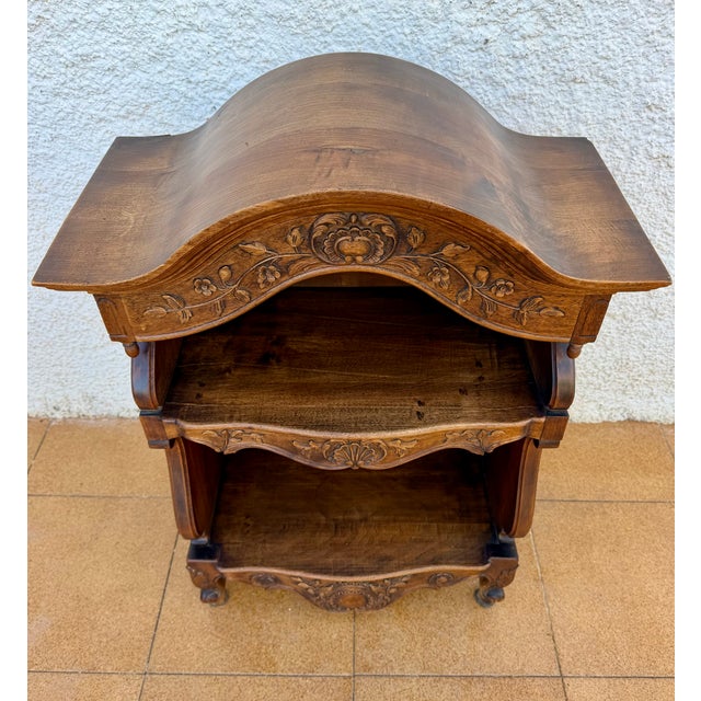 1950s 1950s Spanish Carved Wood Open Shelf With Floral Decoration For Sale - Image 5 of 13