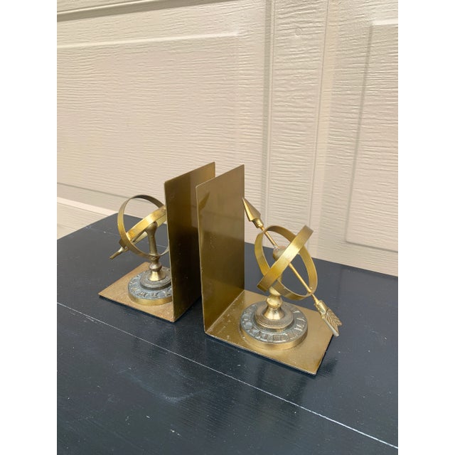 1980s 1980s Neoclassical Cast Brass Celestial Armillary Sundial Bookends, Pair For Sale - Image 5 of 9