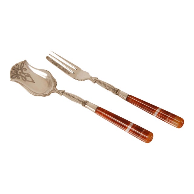 Victorian Flatware Silver Cutlery Agate Tableware Fork Spoon Ginger Cutlery Set- 2 Pieces For Sale