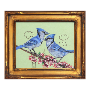 Planning for the Future - Romantic Birds Nesting Painting With Gold Frame by Carlos Gamez De Francisco