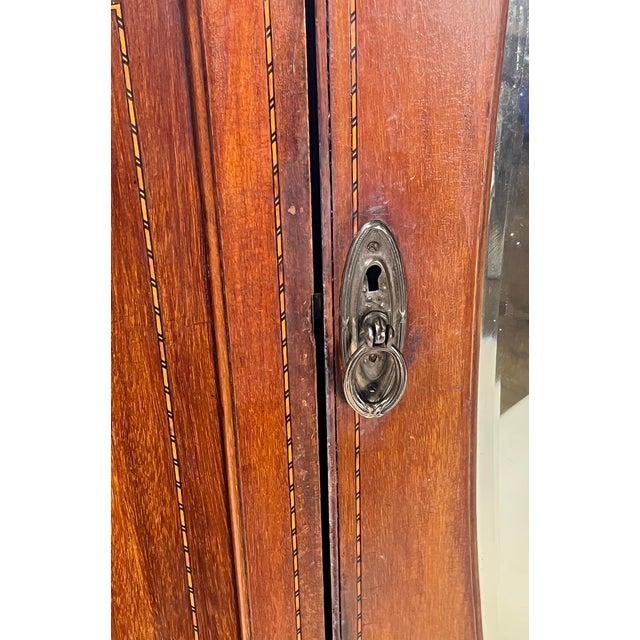 Early 20th Century English Edwardian Style Inlaid Mahogany Wardrobe With Beveled Oval Mirror For Sale - Image 11 of 16