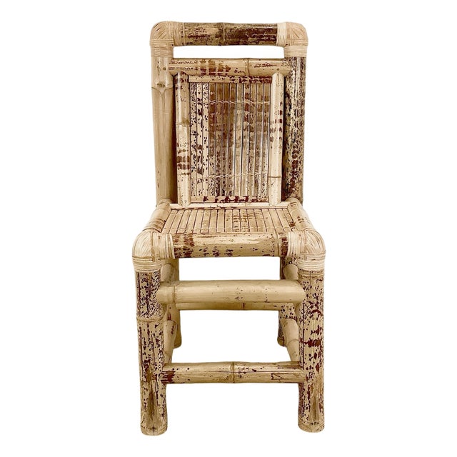 Vintage Natural Bamboo Side Chair With Wrapped Details For Sale