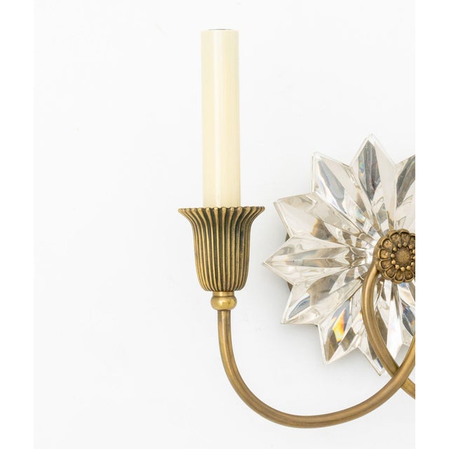 Contemporary Hollywood Regency Style Crystal and Brass Sconces, Pair For Sale - Image 3 of 6