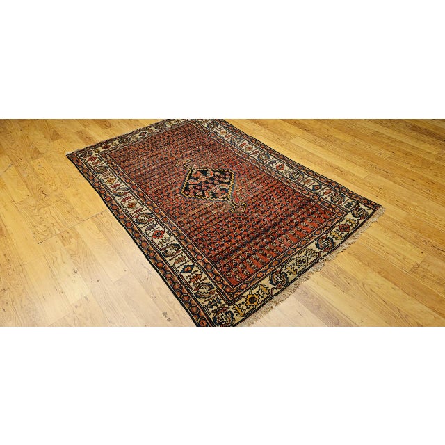Brick Red Antique Malayer Rug, Hand-Knotted Wool, Paisley Pattern, 4x6, Brick Red & Ivory For Sale - Image 8 of 17
