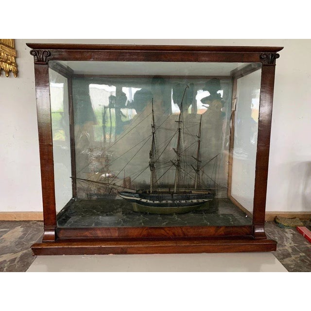Three-Masted Sailing Ship in Display Case For Sale - Image 13 of 14