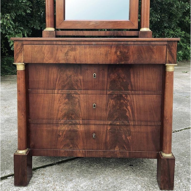 19th Century French Empire Period Mahogany Chest of Drawers With Mirror For Sale - Image 13 of 16
