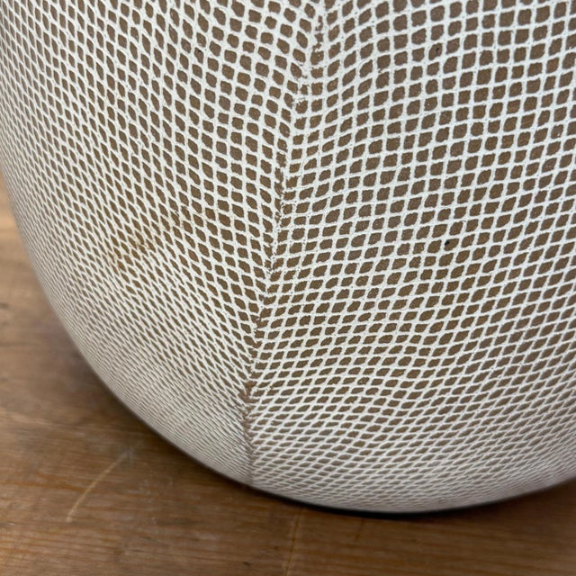 Brown Round Brown & White Small Checkered Patterned Ceramic Vase For Sale - Image 8 of 11