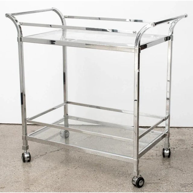 Modern Chrome & Glass 2-Tiered Bar Cart For Sale - Image 4 of 12