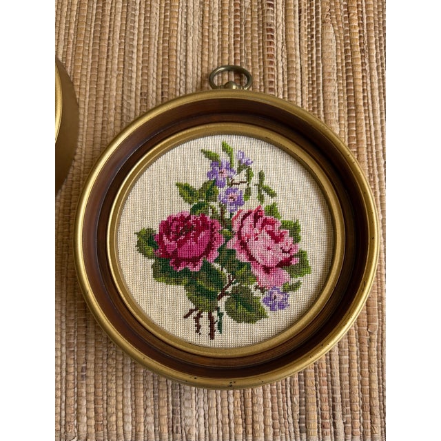 1960s Vintage Floral Petit Point Roses Framed Embroidery Art - A Pair For Sale - Image 4 of 10