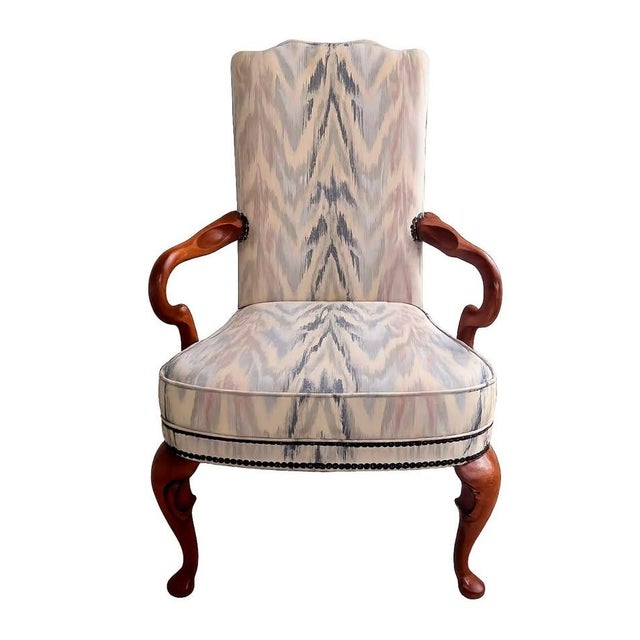 Queen Anne Vintage Pastel Ikat Sam Moore Queen Anne Accent Chair For Sale - Image 3 of 7